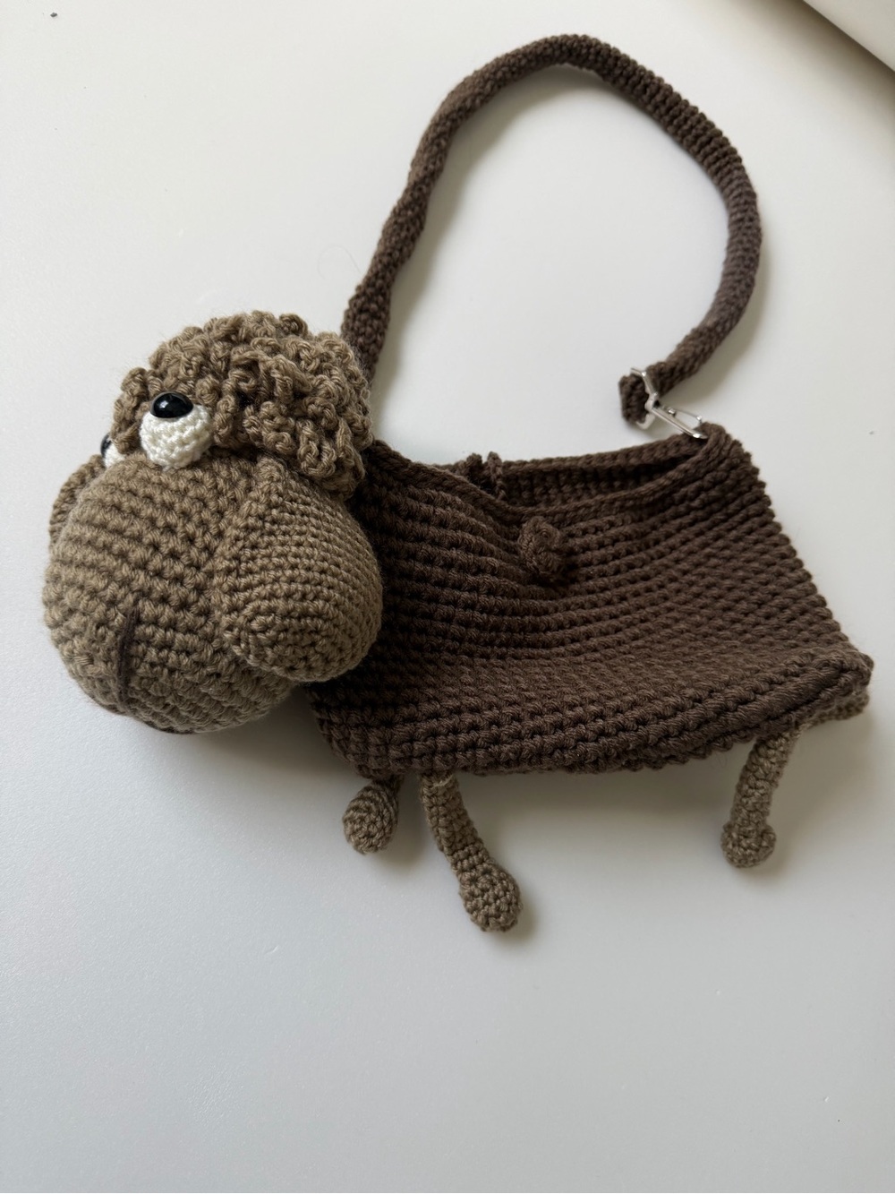 Hand Crafted Brown Crochet Sheep Shoulder Bag